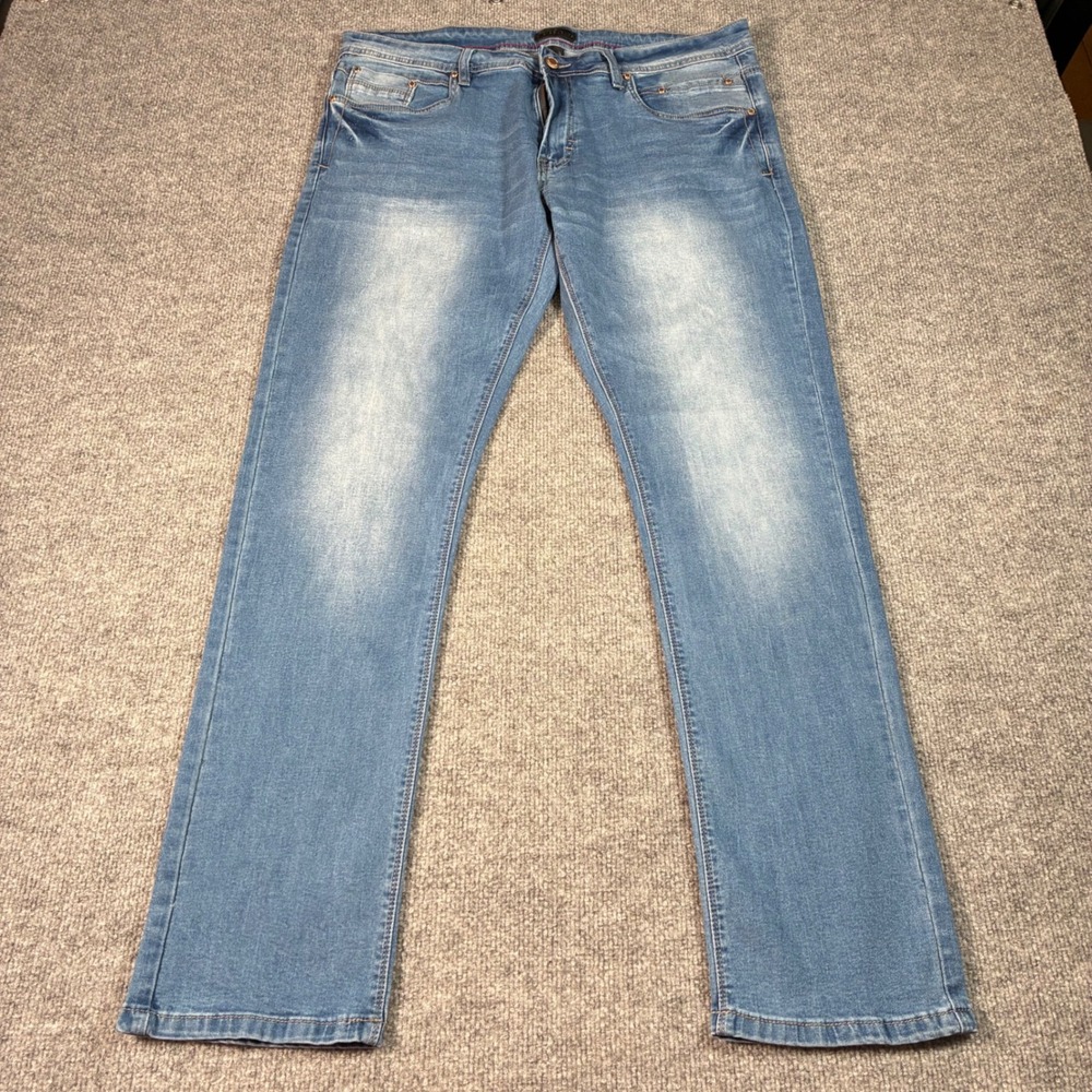 Steve's Jeans Mens 36x32 Light Wash Straight Leg Stretch Denim Blue Pants